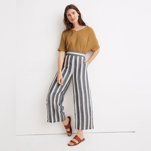 Madewell High-Waisted Blue and White Linen Pants (Size Small)